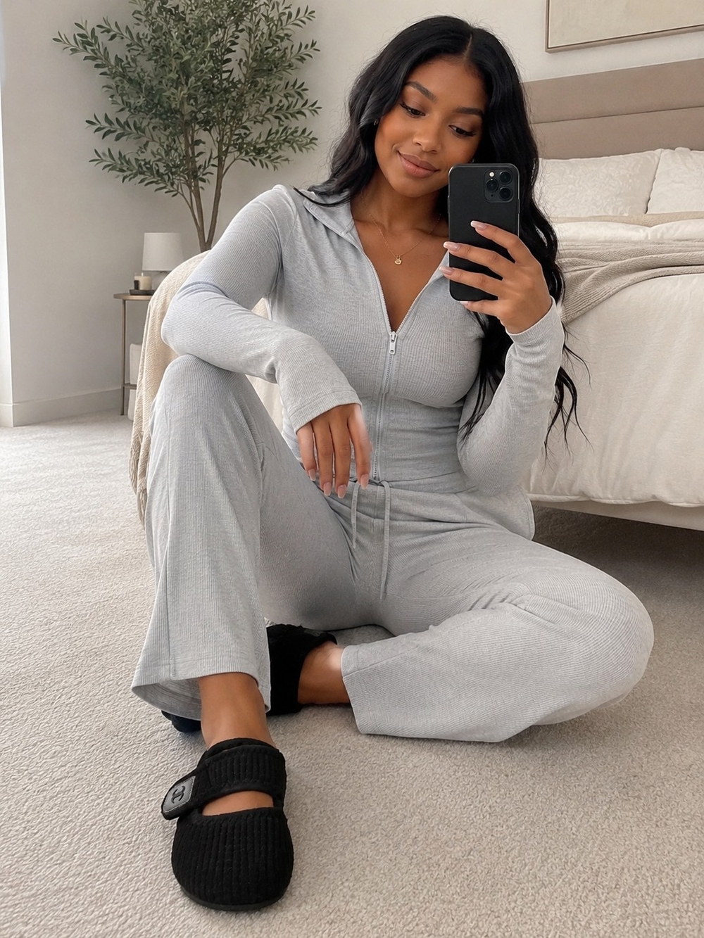 Women's Black Mary Jane Slippers with Velcro Strap